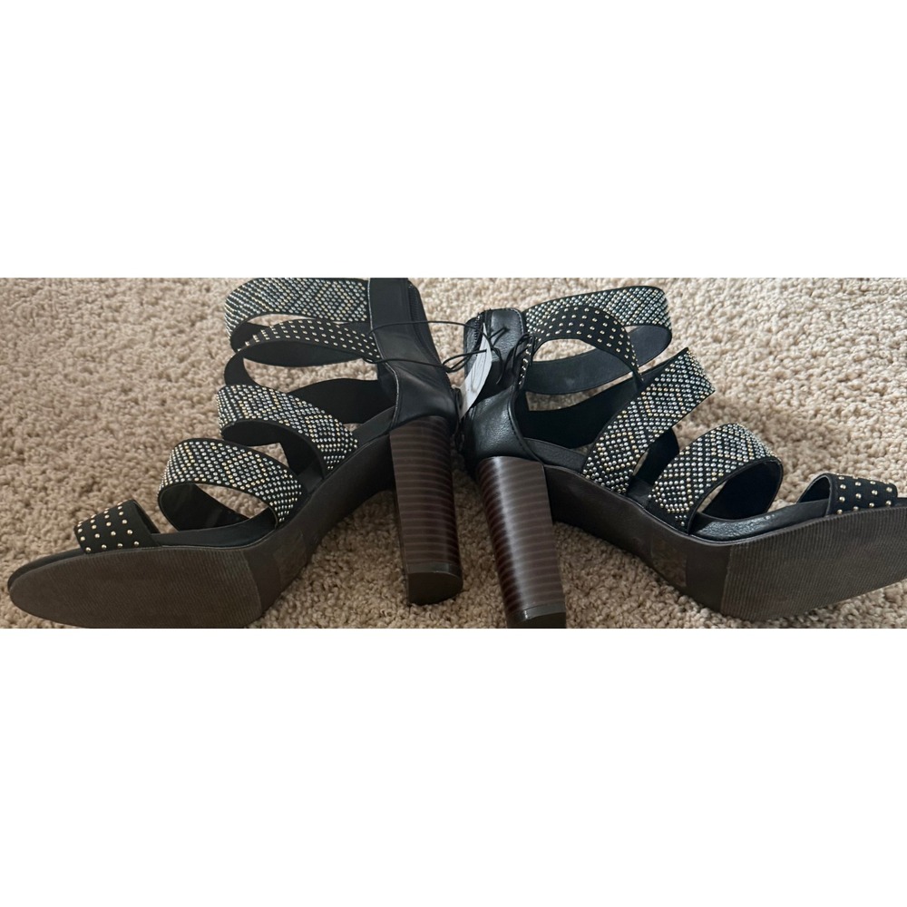New York & Company Women Black Studded Strappy Block Heel Sandals 9116 Size 6 - Picture 4 of 9